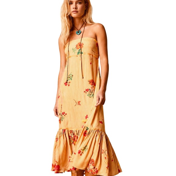 Free People Dresses & Skirts - Free People Rosie Posie Sunshine Floral Strapless Midi Dress Womens L